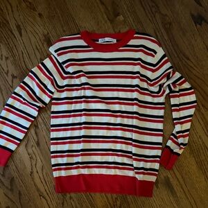 Zara Red and Black Striped Crewneck Sweater
